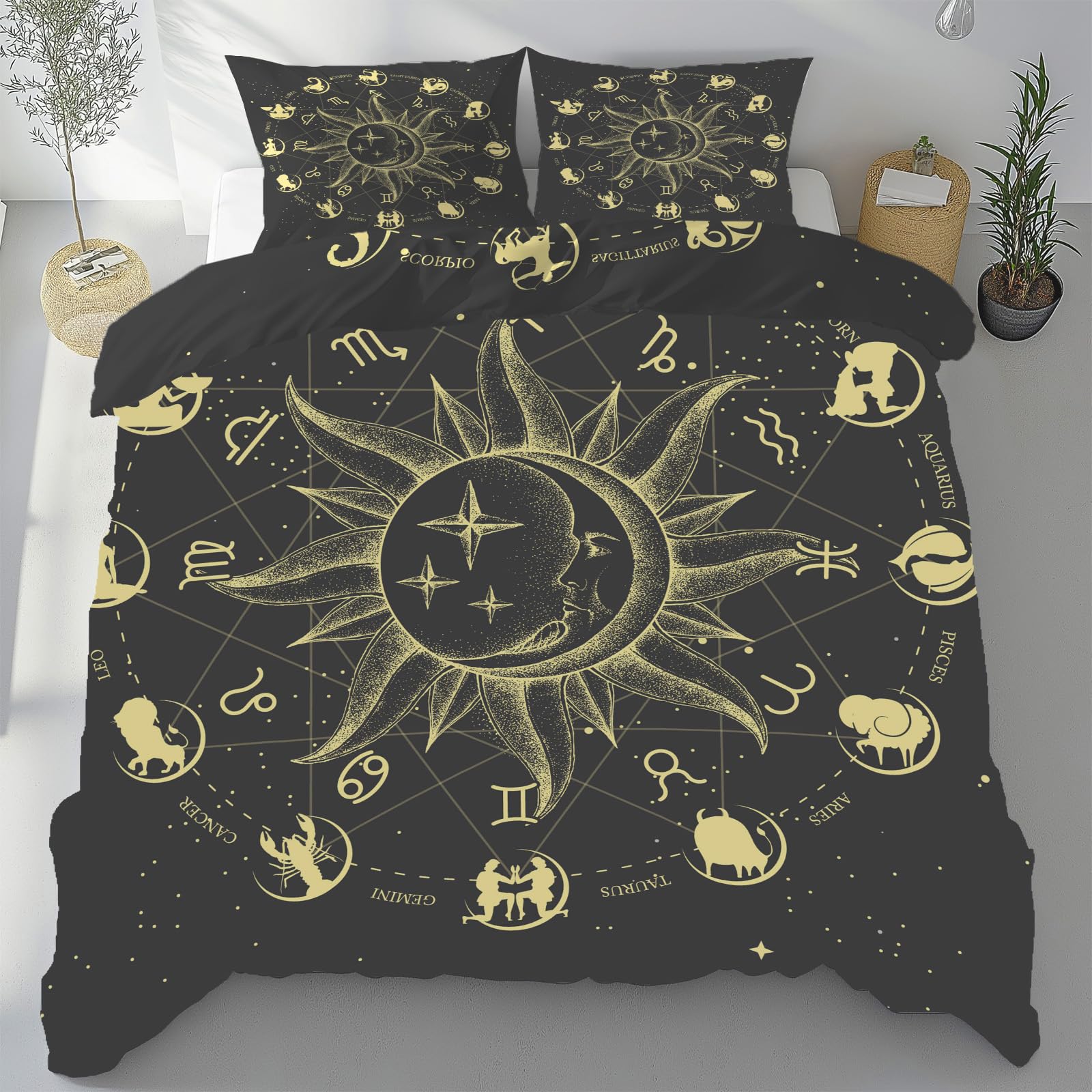Parure de lit 2 personnes tarot astrologie housse de couette 280x240 avec fermeture éclair