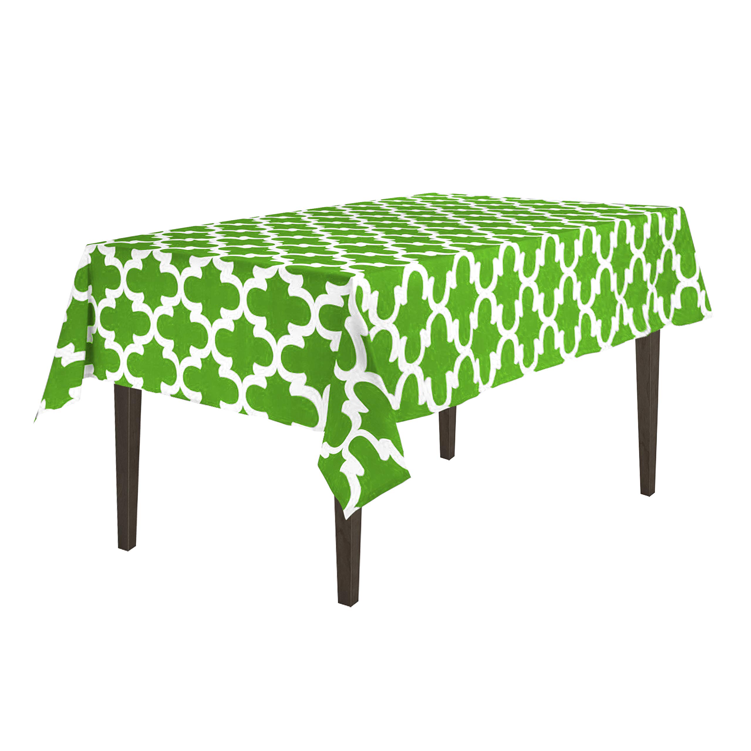 LinenTablecloth Green and White Rectangular Cotton Trellis Tablecloth, 58 x 70-Inch
