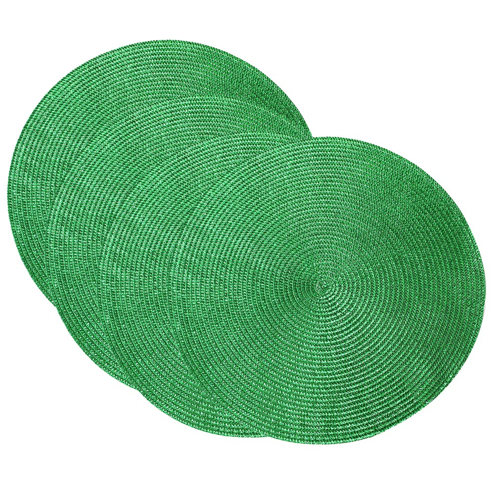 SCF2017 38CM Round Woven Shiny Plastic Placemat Sparkle Glitter Table Mats,Set of 4,Green