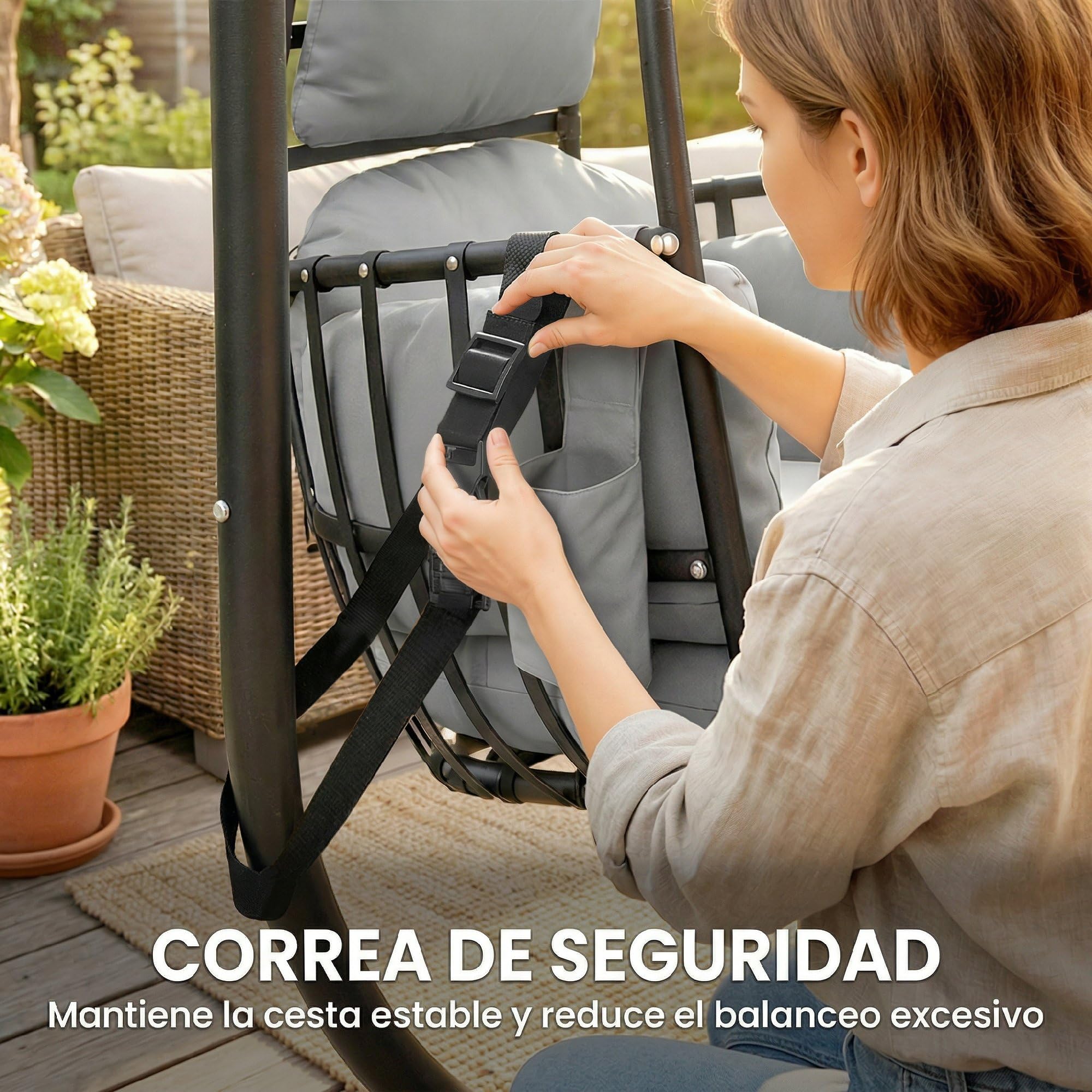 Outsunny Silla Colgante Huevo con Soporte, Sillón 120 kg Gris Oscuro | Cesta Plegable, Reposacabezas, Cojín, Bolsillo Lateral, Jardín, Interior, Exterior