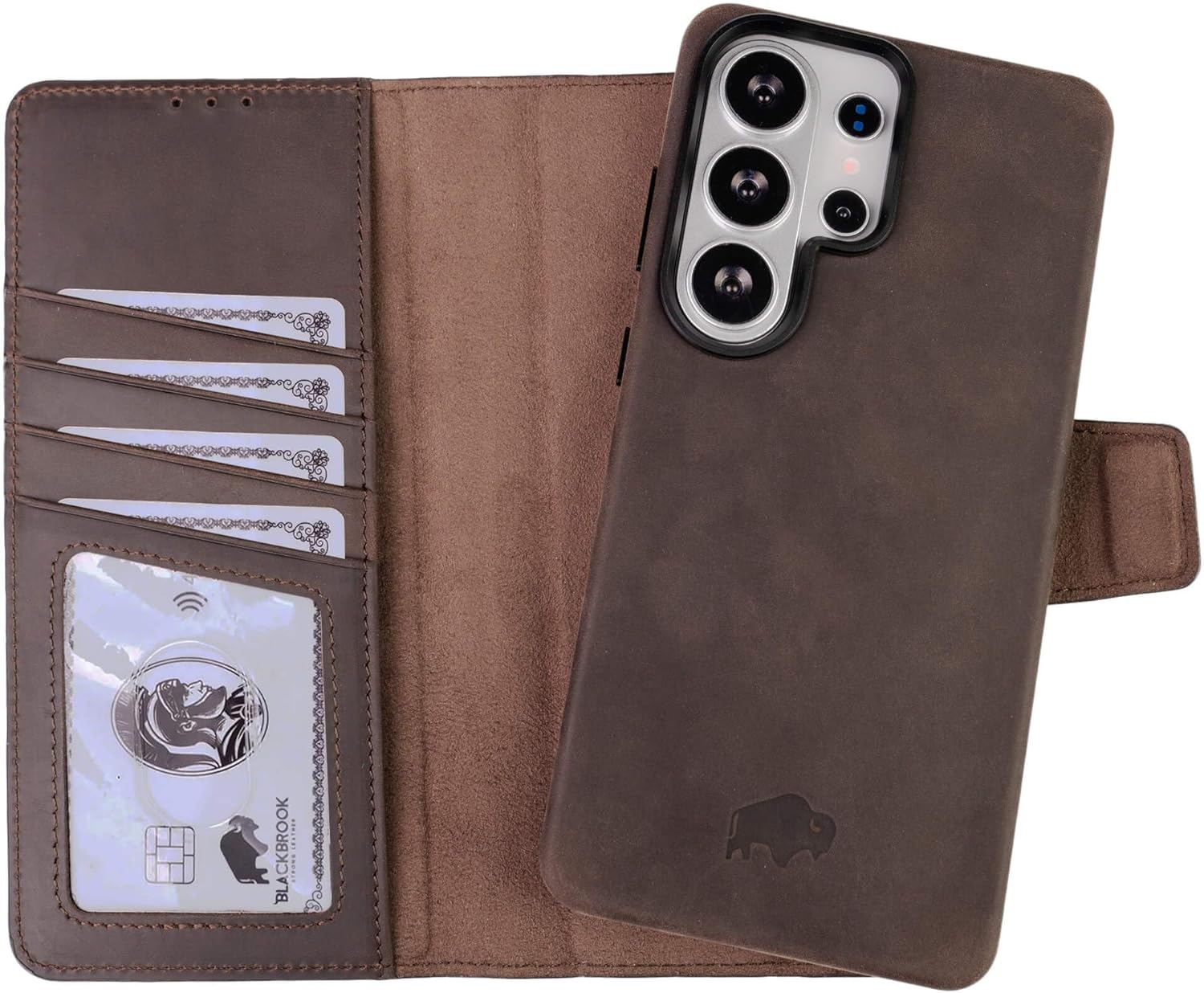 BLACKBROOK Wallet Case for Samsung S26 Ultra – Carter 2-in-1 Detachable Folio for MagSafe, Full Grain Leather, 4 Card Slots, Cash & ID Pockets, RFID Protection