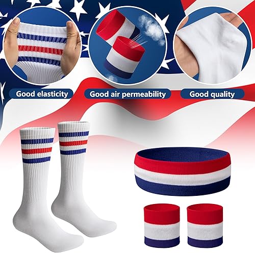 Miniatura 9 de Juego de diadema y pulsera deportiva con la bandera estadounidense para baloncesto, fútbol, correr, gimnasio y ejercicio