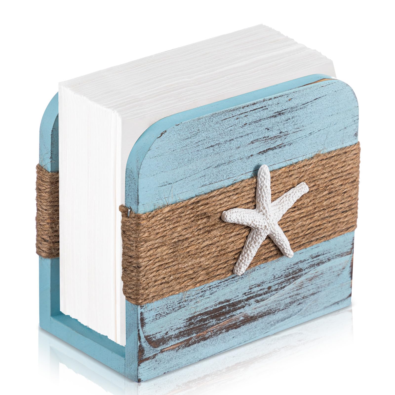 Farmhouse Wooden Napkin Holder, Beach Style, Blue