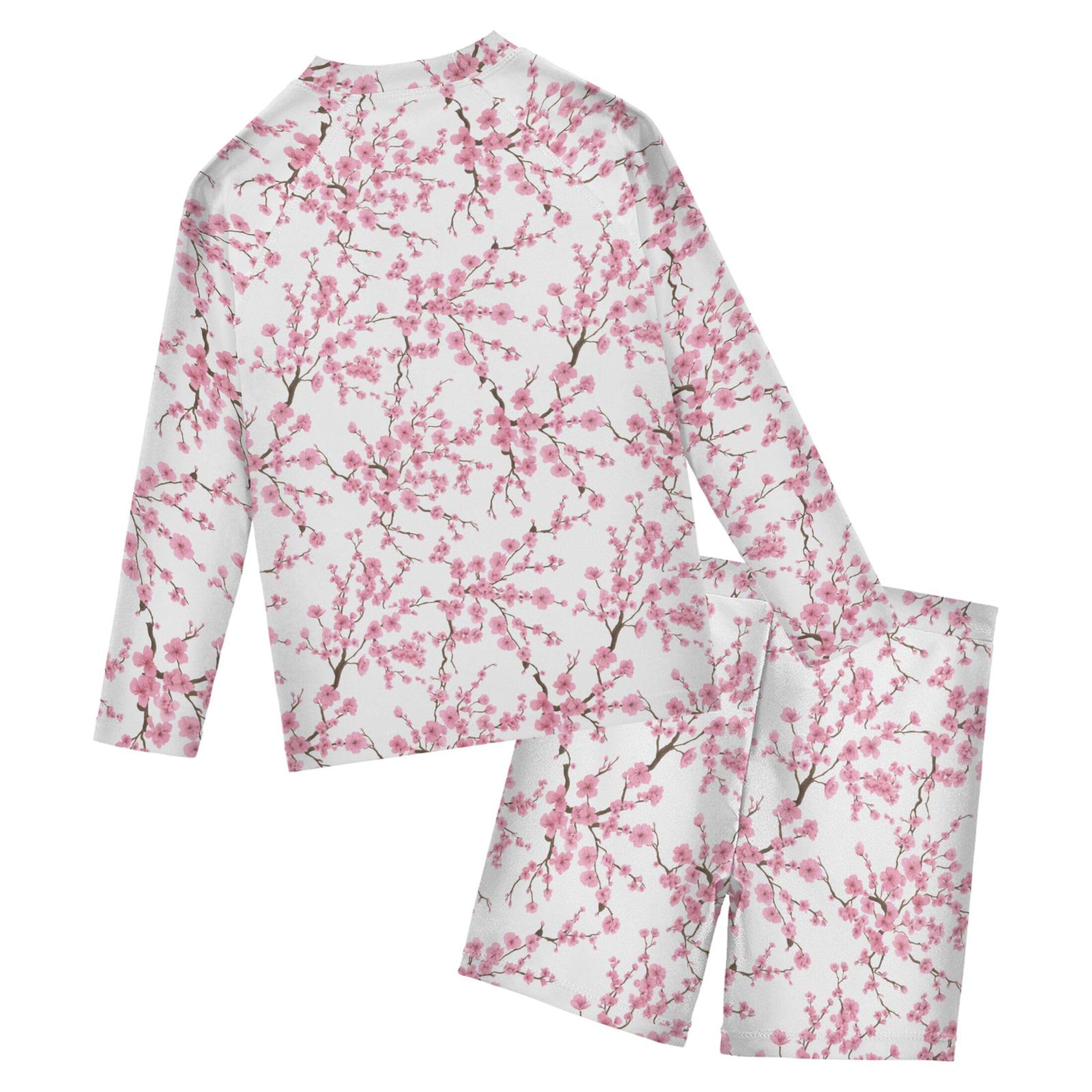 Pink Cherry Blossom Flowers Toddlers and Baby Boys' Swimsuit Trunk and Rashguard Set B0405118