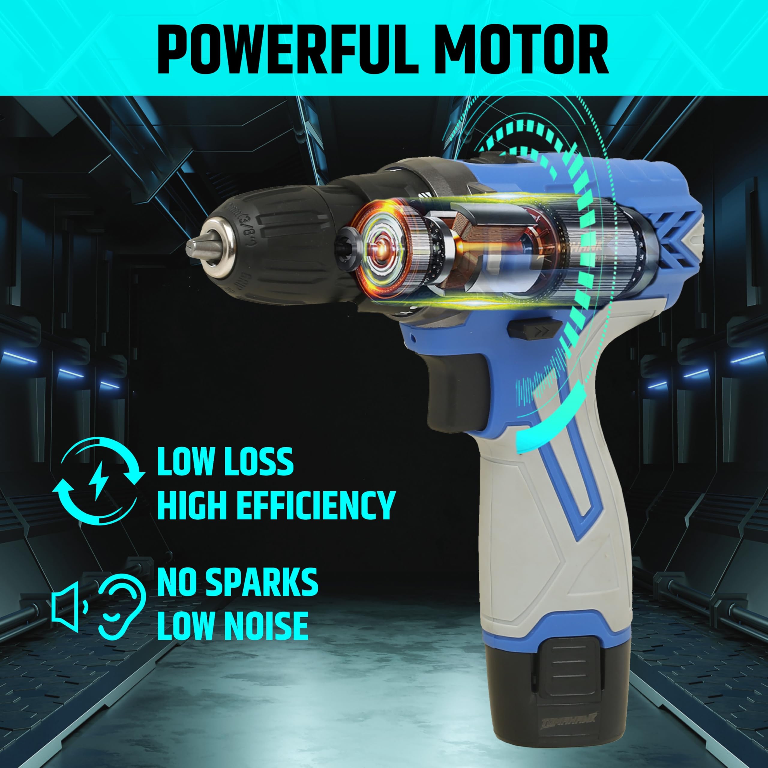 Tomahawk TSE-1212 12V Cordless Drill Machine & Screwdriver Kit for Home | 10mm Keyless Chuck | 2-Speed 350/1350 RPM | 28 Nm, 18+1 Clutch | 2 x 1.5Ah Batteries + Charger | LED Light 1