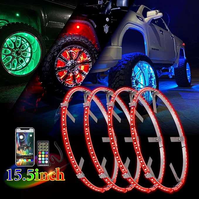 Beatto 15.5inch RGB LED Wheel Ring Light Kit w/Turn Signal and Braking Functionand