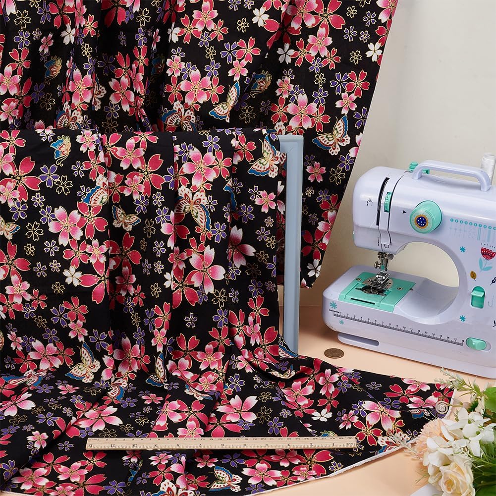 FINGERINSPIRE Black Japanese Printed Fabric 39.4x59Inch Japanese Style Fat Quarters Bundles Fabric Sakura Printed Cotton Sewing Fabrics for Kimono Cheongsam Tablecloth(Butterfly,Hot Stamping)