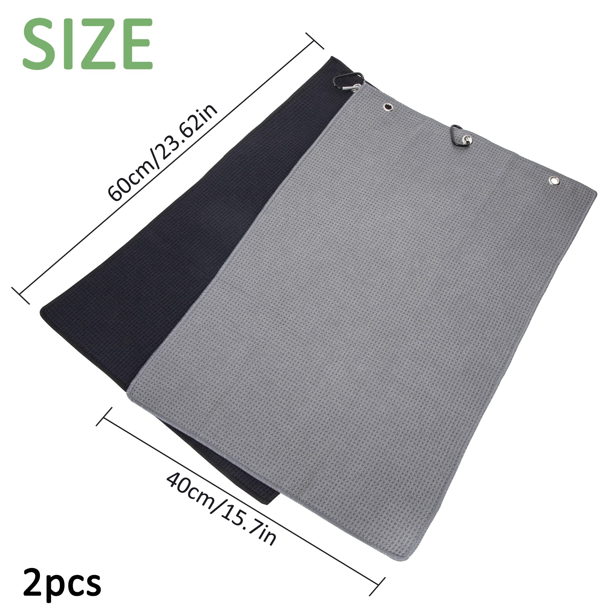 Asciugamano da Golf in Microfibra 2 Pezzi Ripiegabile con Moschettone Asciugatura Rapida 60x40cm