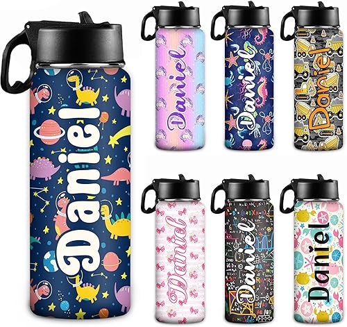 Miniatura 19 de Botellas de agua personalizadas para niñas, lindos ajolotles, botella de agua deportiva de acero inoxidable personalizada con nombre, taza de viaje