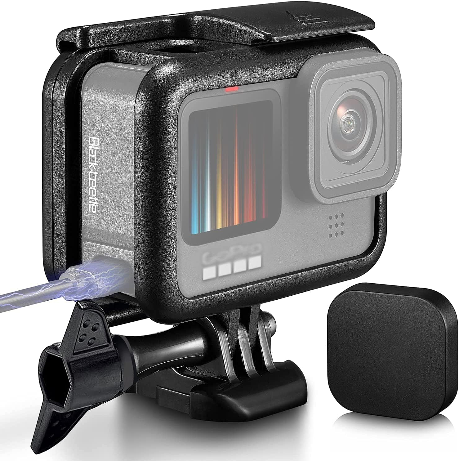 Protective Housing Frame Mount for GoPro HERO9 Black Protective Case Cage Border for Gopro Hero 9 Black with Mount Socket Screw and Lens Cover