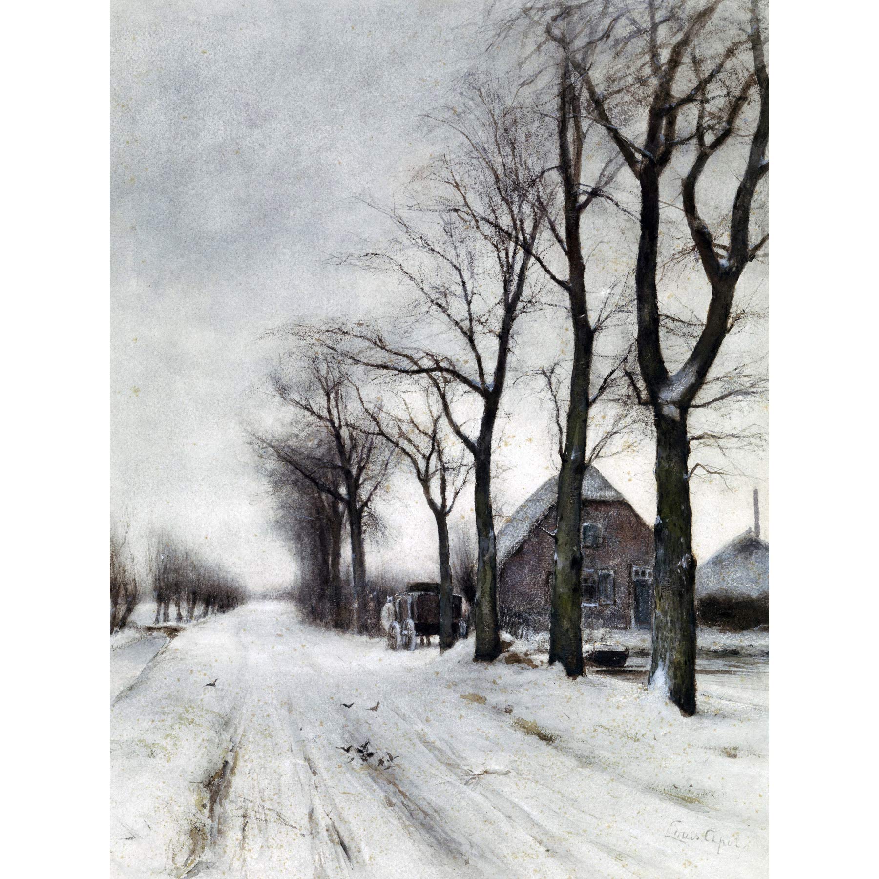 Artery8 Louis Apol Winter Landscape Farm Lane Painting Premium Wall Art Canvas Print 18X24 Inch