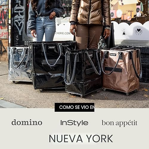 Miniatura 5 de HULKEN - Bolsa de comestibles sobre ruedas, reutilizable, ligera, cremallera, soporta hasta 66 libras, plegable y asas irrompibles (grande, negro)