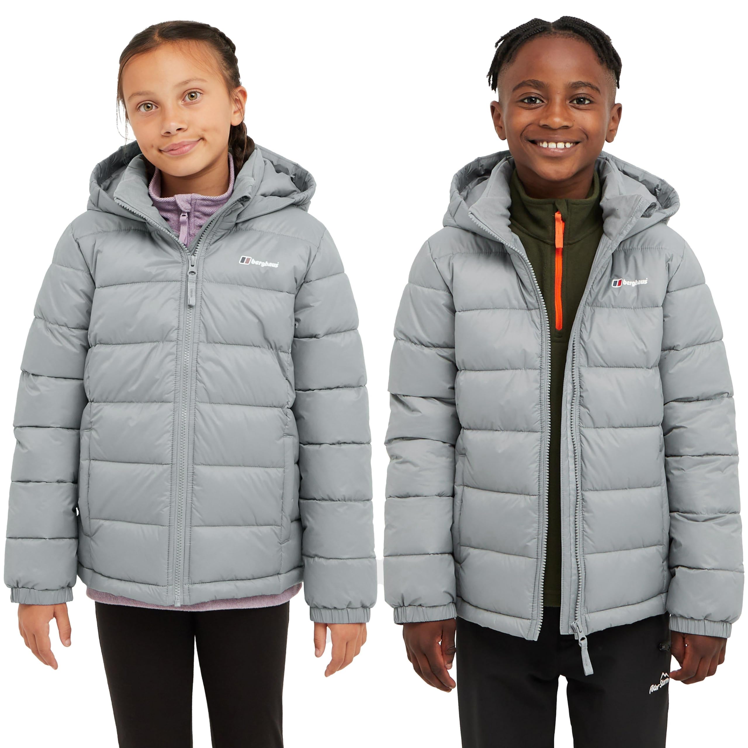 Berghaus Kids' Burham Insulated Jacket with Grown on Hood & 2 Pockets, Lightweight & Water Repellent, Winter Puffer Coat for Boys and Girls (UK, Age, 11 Years, 12 Years, Regular, Grey)