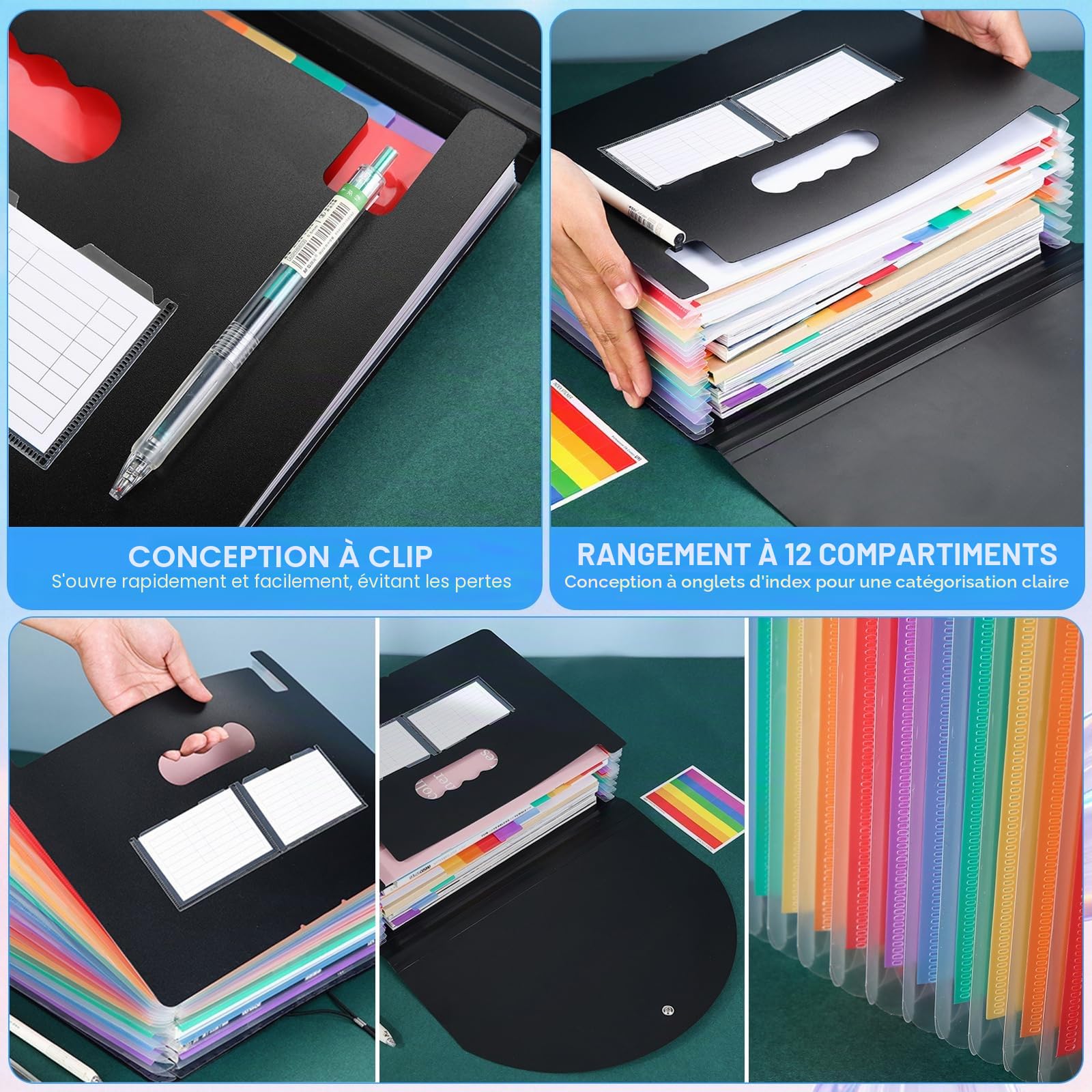 Organiseur de documents extensible à 37 poches A4 - Dossier de classement portable en accordéon pour factures, papiers, école, bureau