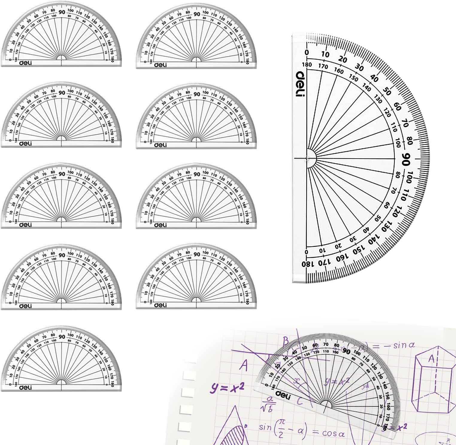Protractor,360 Degree Protractor Clear Protractor Protractors for Maths Plastic Angle Measurement Student Math 180 Degrees 4 Inches Clear Math Protractor for Drawing Office School,10 Pack