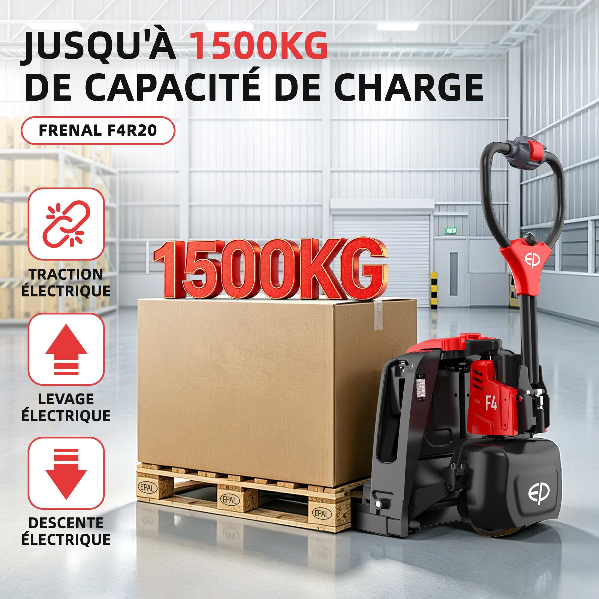 F4R20 Transpalette électrique 1 500 kg, Lithium-ION 24 V/20 Ah