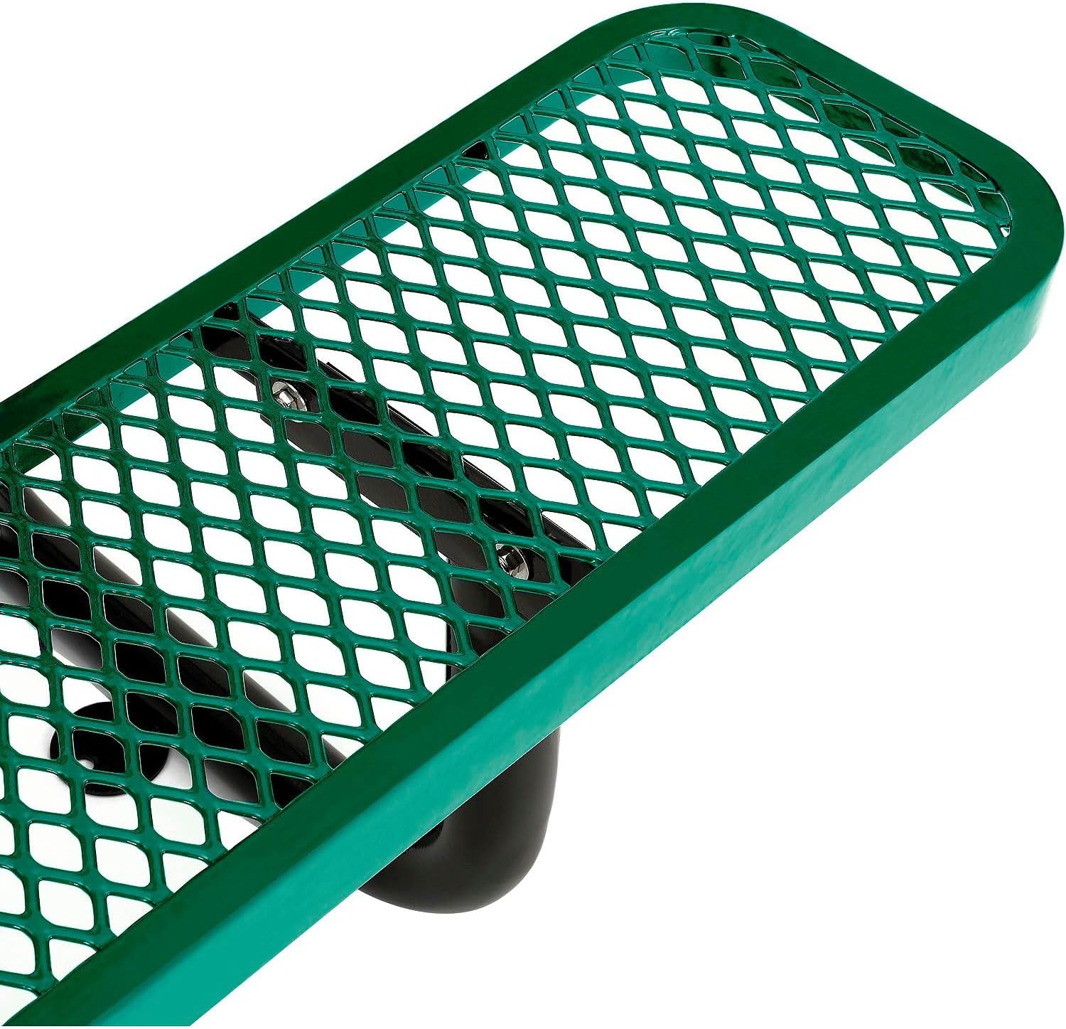 Global Industrial 8'L Rectangular Picnic Table, ADA Compliant, Expanded Metal, Green Thermoplastic Coating, Attached Benches, 1-1/2” Umbrella Pole Hole, Outdoor-Rated