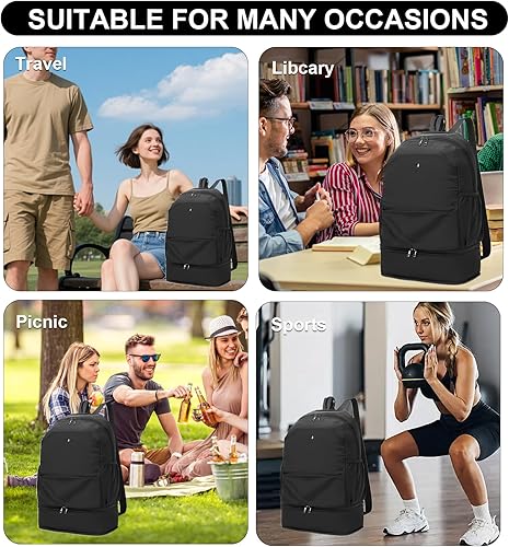 Miniatura 7 de seyfocnia Mochila de gimnasio, pequeña bolsa de gimnasio con compartimento para zapatos, mochila de viaje ligera y expandible para entrenamiento,