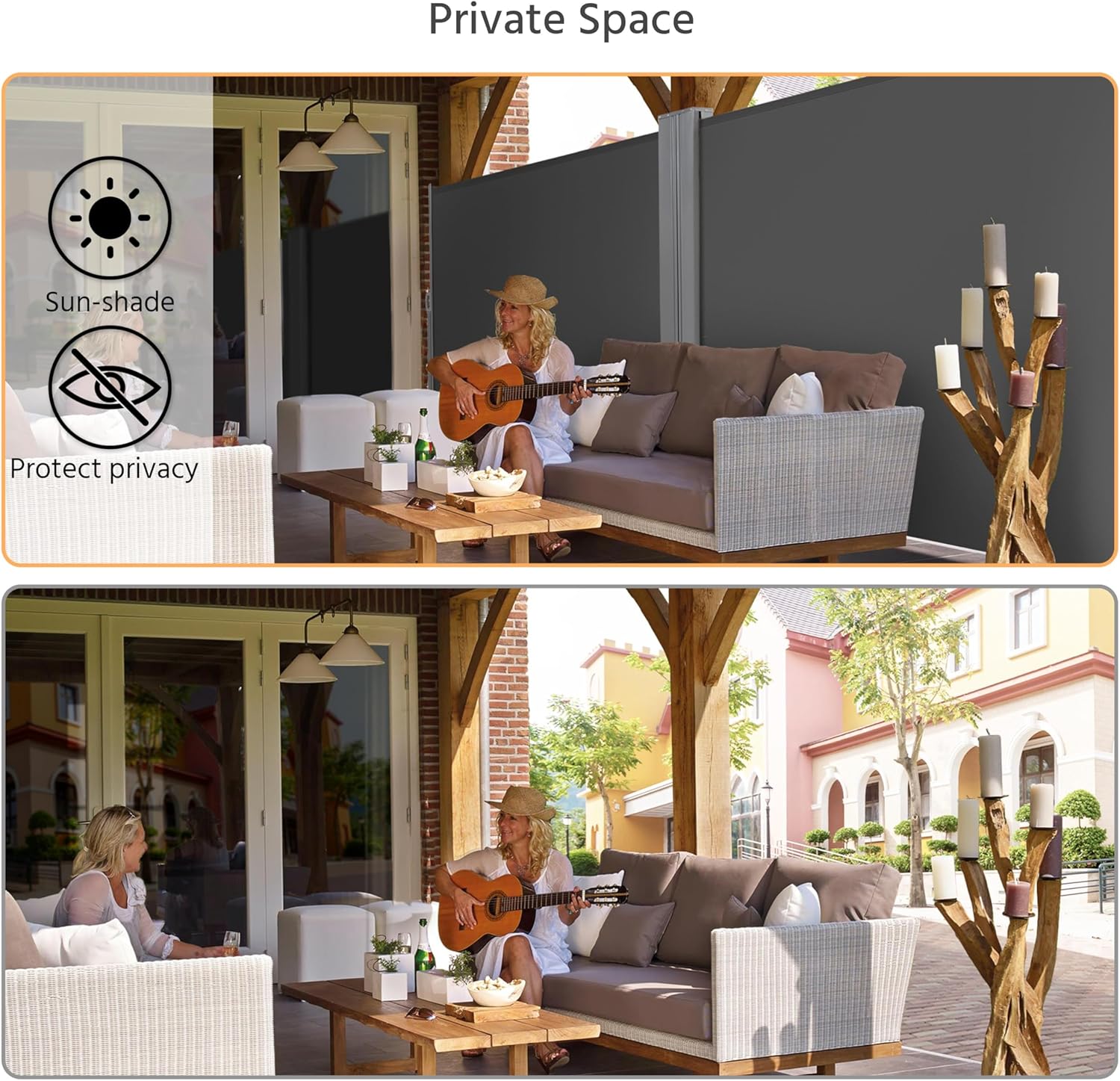 Yaheetech 236 x 71in Double Side Awning, Patio Retractable Side Screen Awning, Privacy Divider Screen w/ 220g/m² Polyester, Waterproof & UV-Resistant for Courtyard, Roof Terrace - Dark Gray