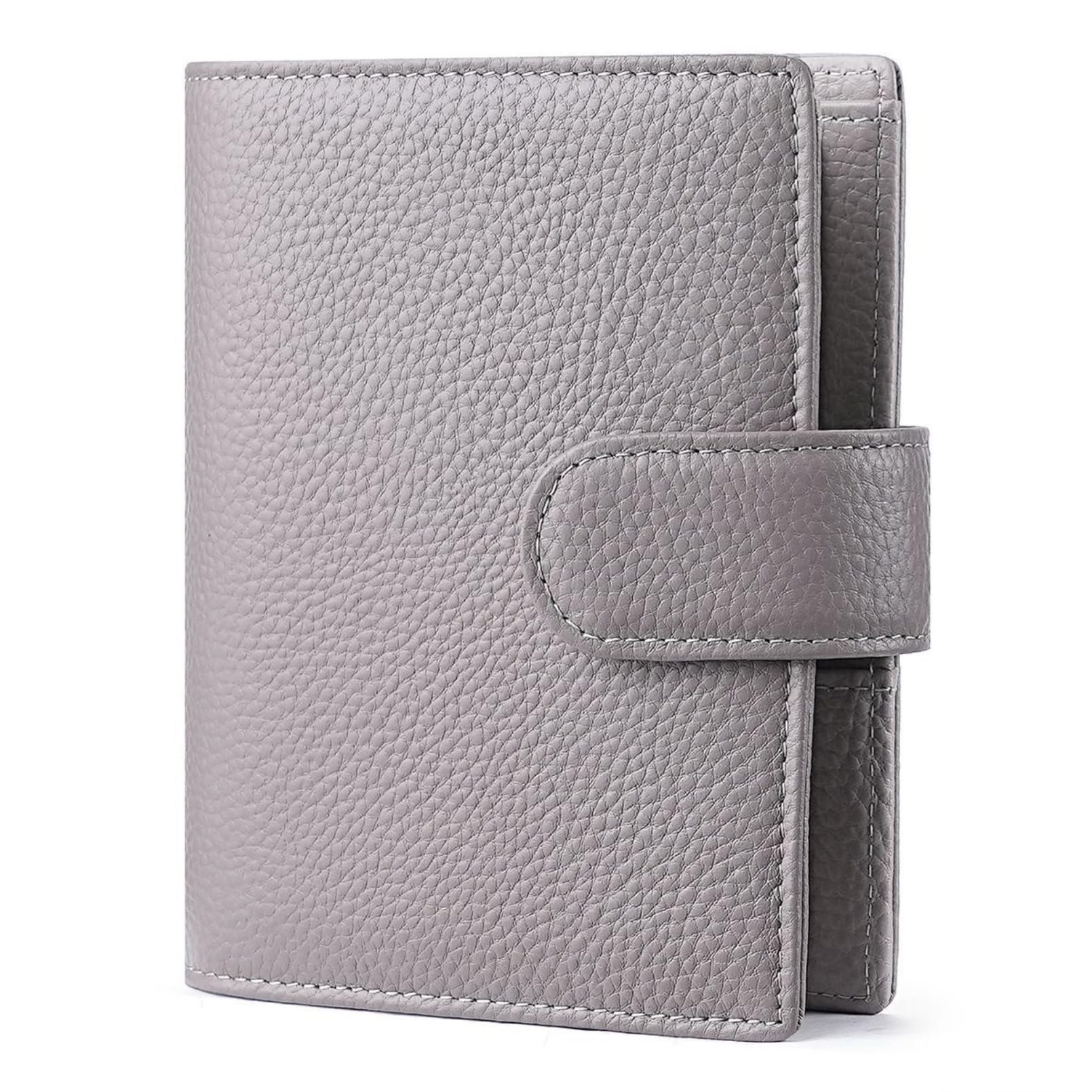 Pocket Organizer Luxe Ring Type Genuine Leather Organizer with Binder Bi-Fold Wallet, Genuine Leather, Skimming Prevention, Large Capacity, Card Case, Travel Wallet, Gray