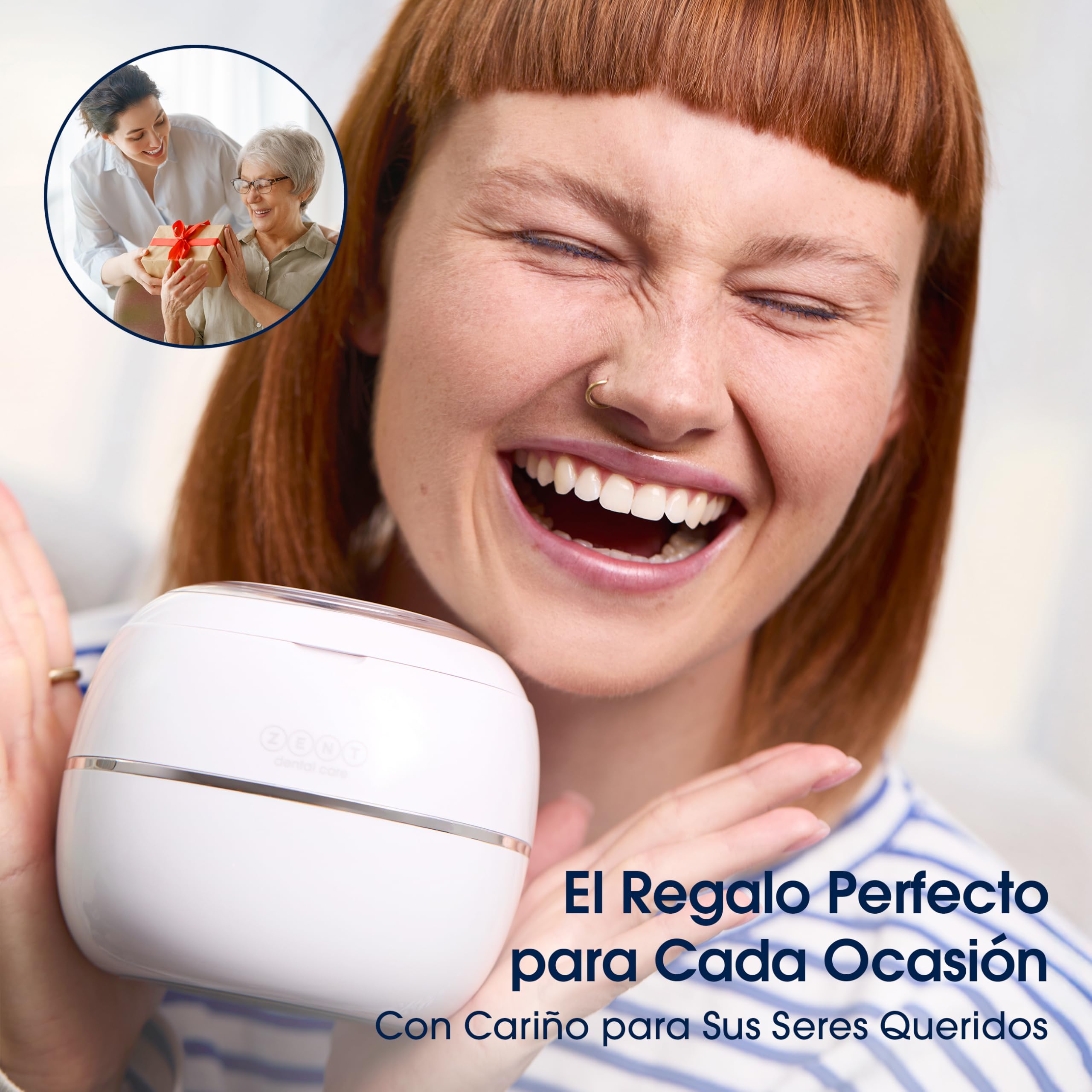 ZENT Ultrasonic Cleaner 42 kHz Limpiador ultrasonidos dental compacto, Desinfección con lámpara UV, para Prótesis dentales Joyas Alineadores ortodónticos plata, Limpieza rápida - solo 5 minutos, 0.2l