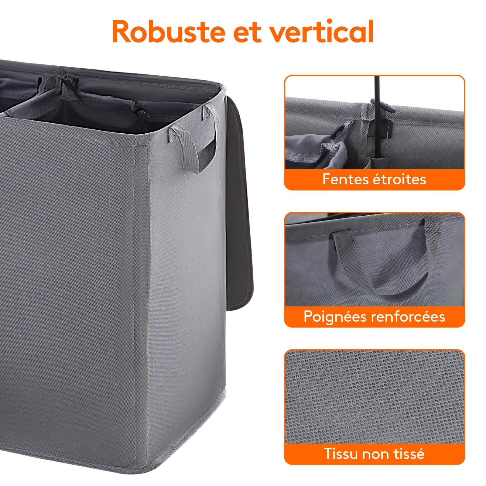 Panier à Linge 2 Compartiments 105L Lifewit - Pliable, Avec Sacs Amovibles - Noir - Idéal Buanderie