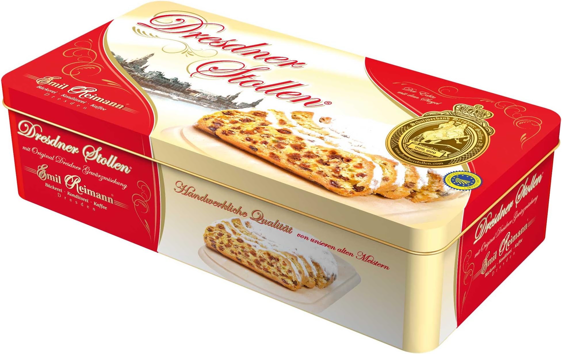 Emil Reimann Original Dresdner Stollen in Collectible Holiday Tin Imported from Germany 750g