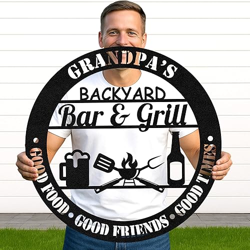 Miniatura 34 de Letrero de metal personalizado para barbacoa, letrero con nombre de bar personalizado para patio trasero, decoración de parrilla al aire libre,