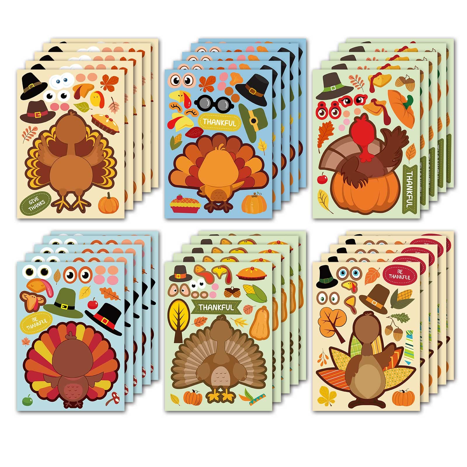 30 Sheet Turkey Stickers Thanksgiving Stickers for Kids, Thanksgiving Party Favors Supplies Sticker for Kids Turkey Games Crafts Sticker Autumn Fall