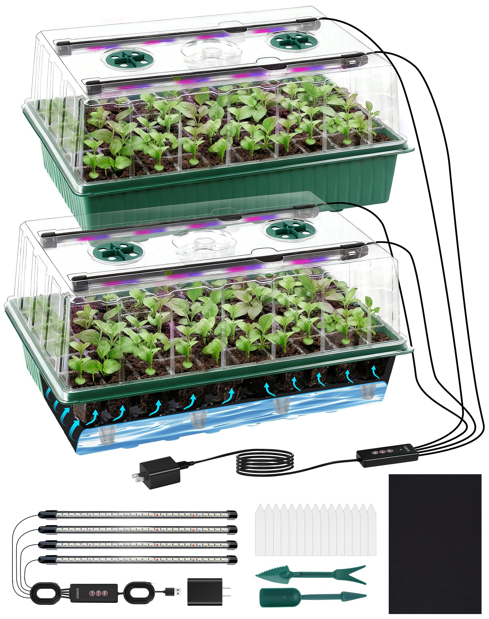 Photo 1 of **HAS CRACKS**120-Cell Self-Watering Seed Starter Tray with Grow Light,2 Sets of 60-Cell Seed Starter Kit with Tall Humidity Dome,Indoor Seedling Starting Germination Kit with 4 Full-spectrum Growing Light Tubes