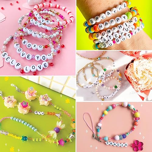 Miniatura 5 de Siomia 100 cuentas de letras redondas blancas del alfabeto acrílico de 0.157 x 0.276 pulgadas, cuentas de letra J para hacer joyas, pulseras,