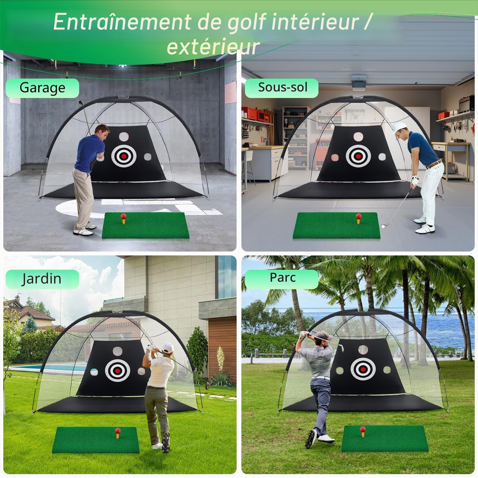 Filet d'entraînement de Golf, 10x7FT Pratique Filet Golf, Simulateur de Formation Cible pour Extérieur Intérieur, Cadeaux pour Hommes