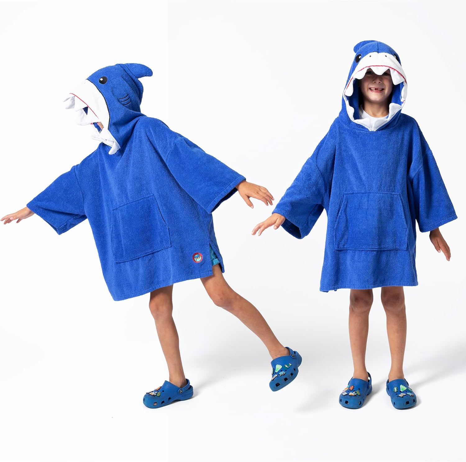 Kids Shark Towel Hoodie – Hooded Poncho Towel with Half Sleeves, Absorbent Cotton, Oeko-TEX Certified, Ages 6–10, for Bath, Pool, and Beach, Birthday