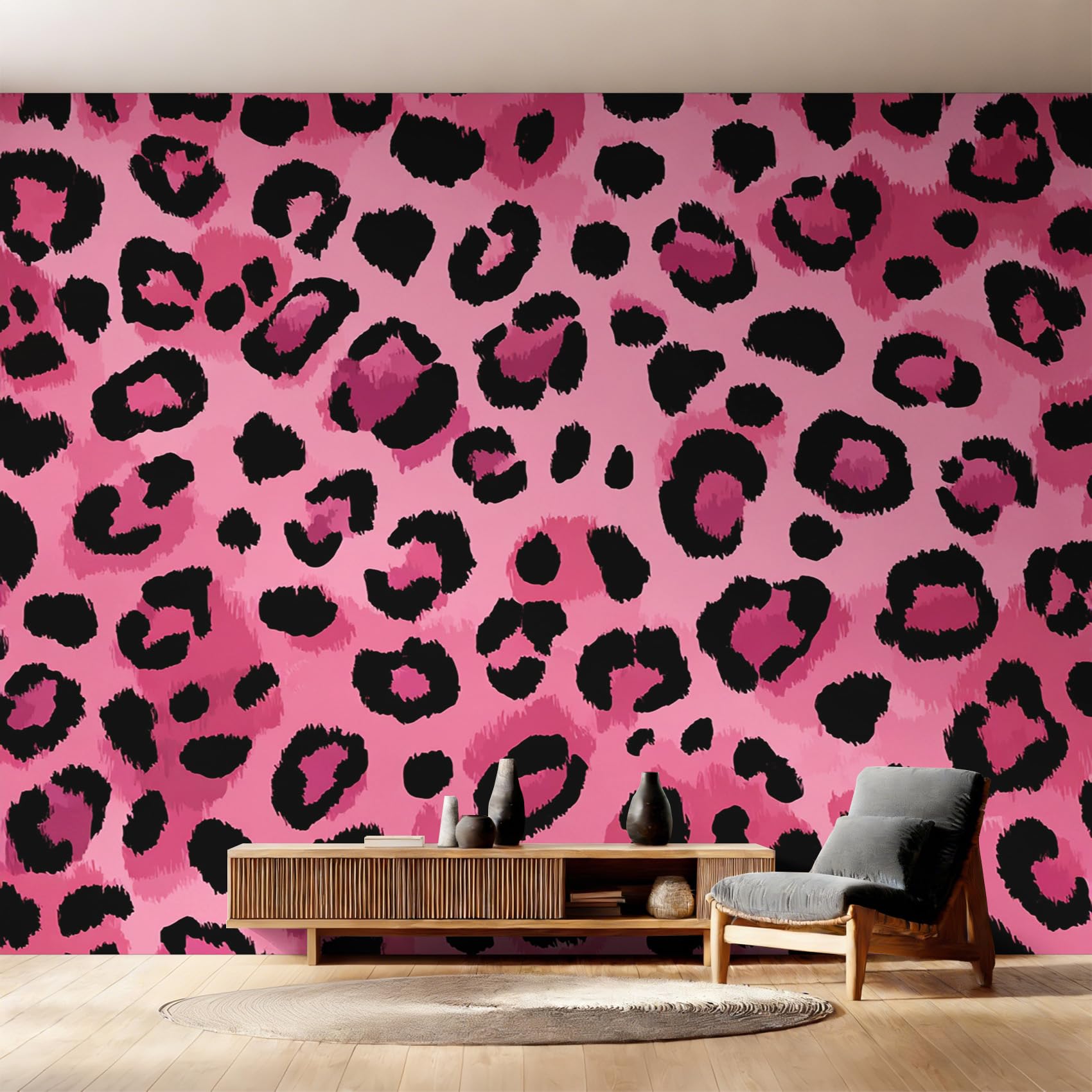 Pink Leopard Wallpaper for Living Room Bedroom, Cheetah Girls Wall Mural 400x315 cm (W x H), Non-Woven Wall Paper, Home Decor Photo Mural