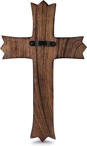 Miniatura 5 de Ajuny Cruz tallada a mano Cruz de madera maciza de pared para Navidad, regalos de cruz religiosa espiritual cristianos con gancho en la pared