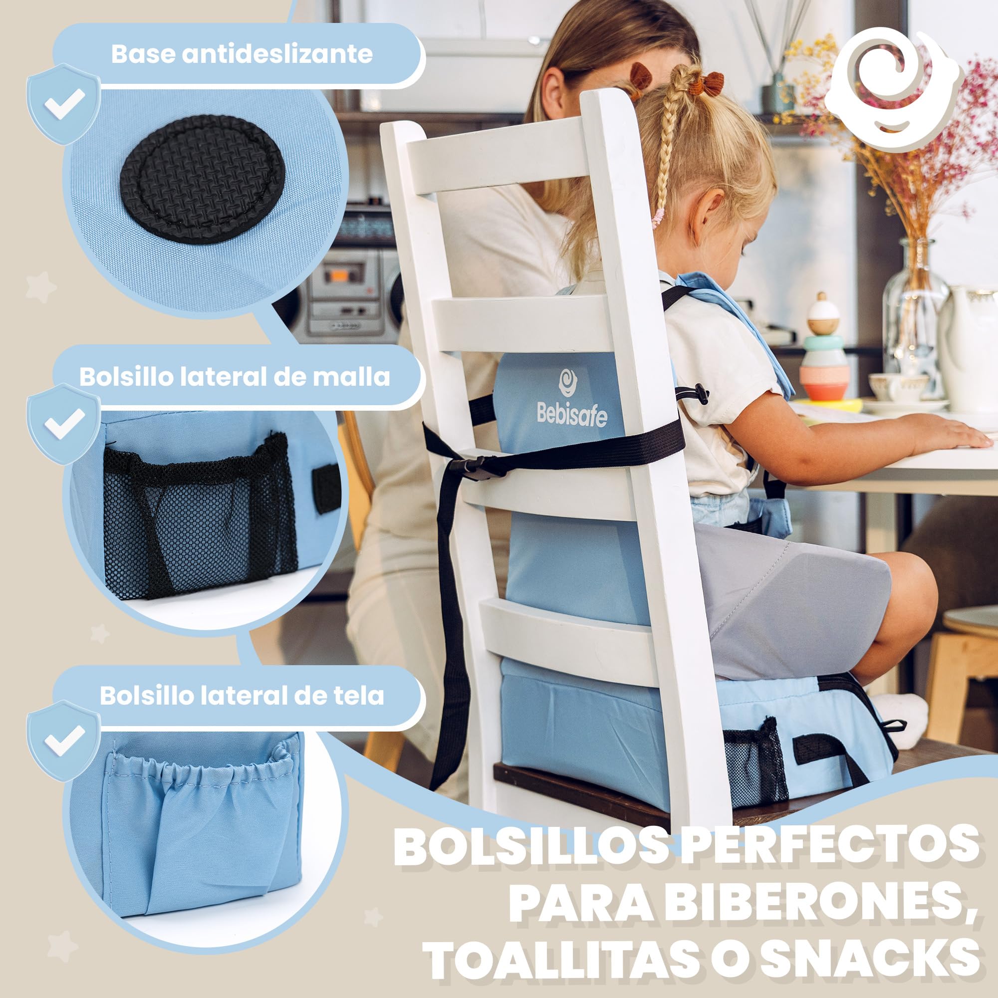 Tronas de Bebe - Trona Portatil Bebe Plegable - Alzador Silla para Niños comer - De Viaje Portatil y Plegable - Alzador Silla comer - Elevador para niños - Incluye Babero Silicona (Azul)