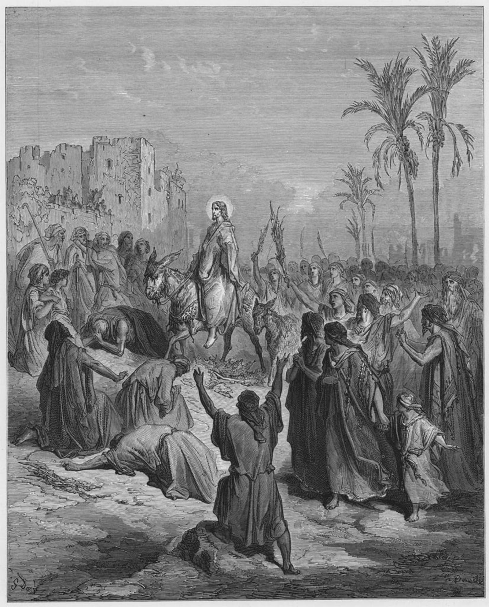 SERENDIPITP Vintage Picture Print on Canvas Wall Art Poster Bible Entry of Jesus Into Jerusalem by Gustave Dore Artwork Print Poster for Wall Decor 60x90cm