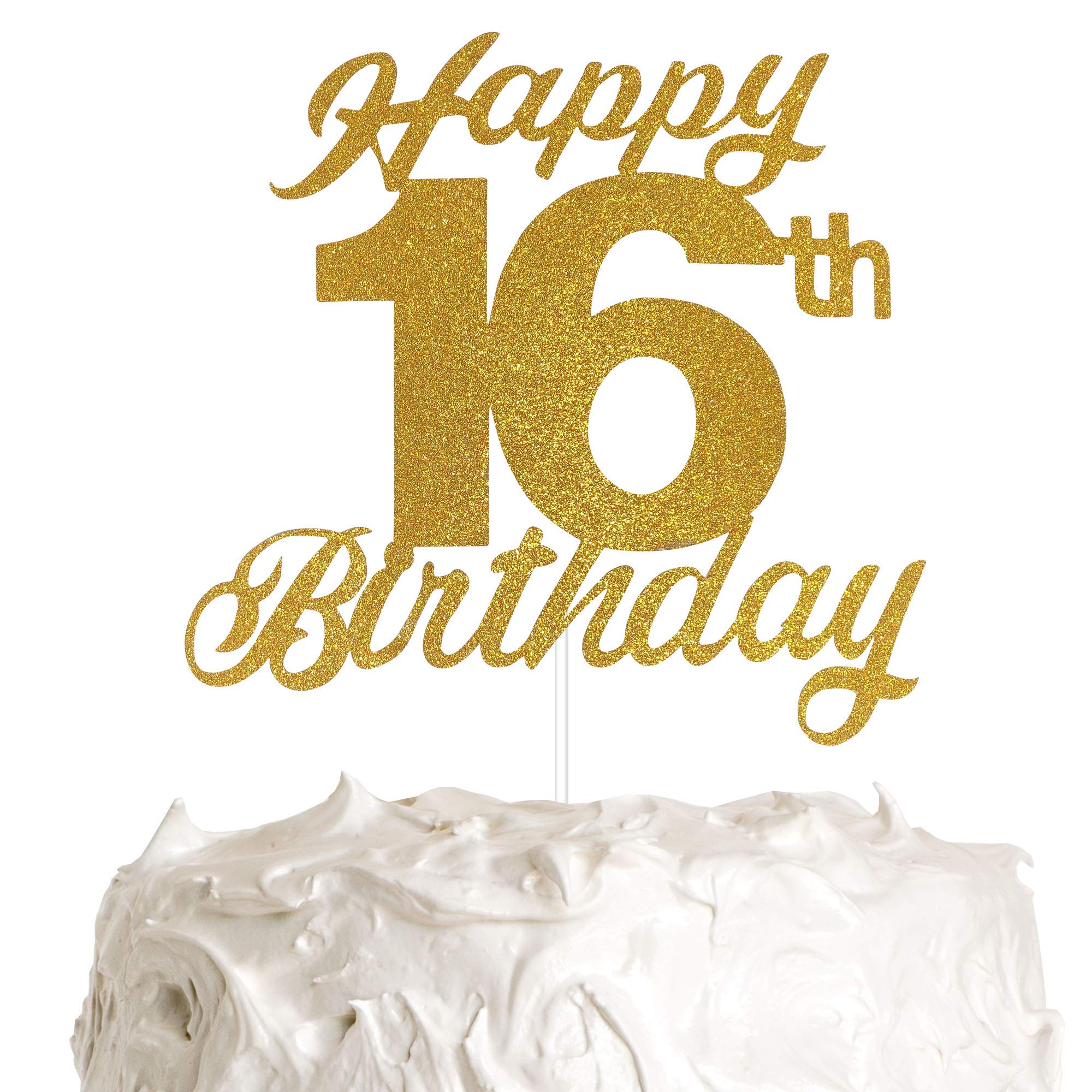 16th Birthday Cake Topper,16th Happy Birthday Party Decoration with Premium Gold Glitter