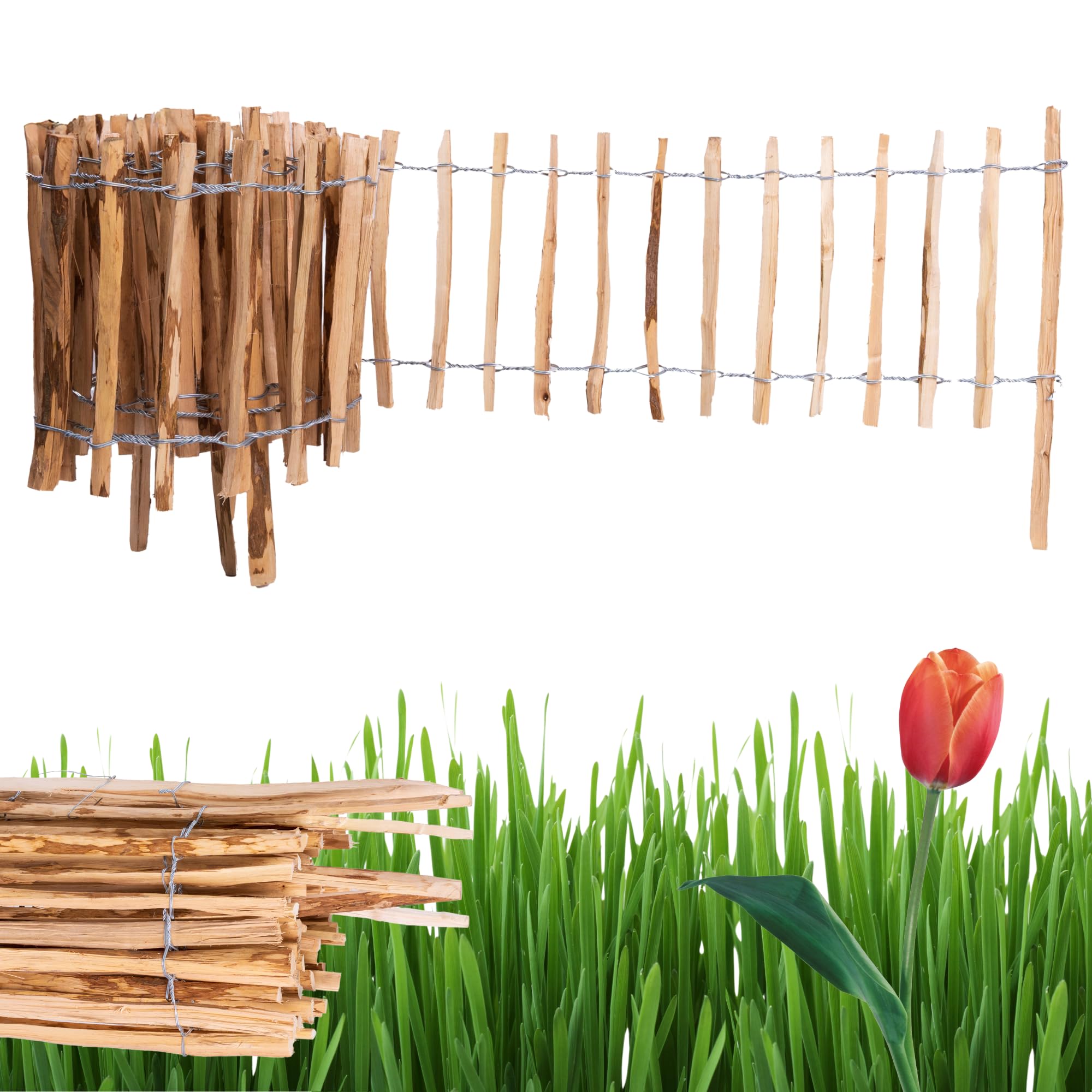 Staketenzaun H:35 cm L:5m Lattenabstand 4-5 cm Gartenzaun Beetumrandung Haselnuss Holz Steckzaun Holzzaun Zaunelemente Rollzaun Rollboarder