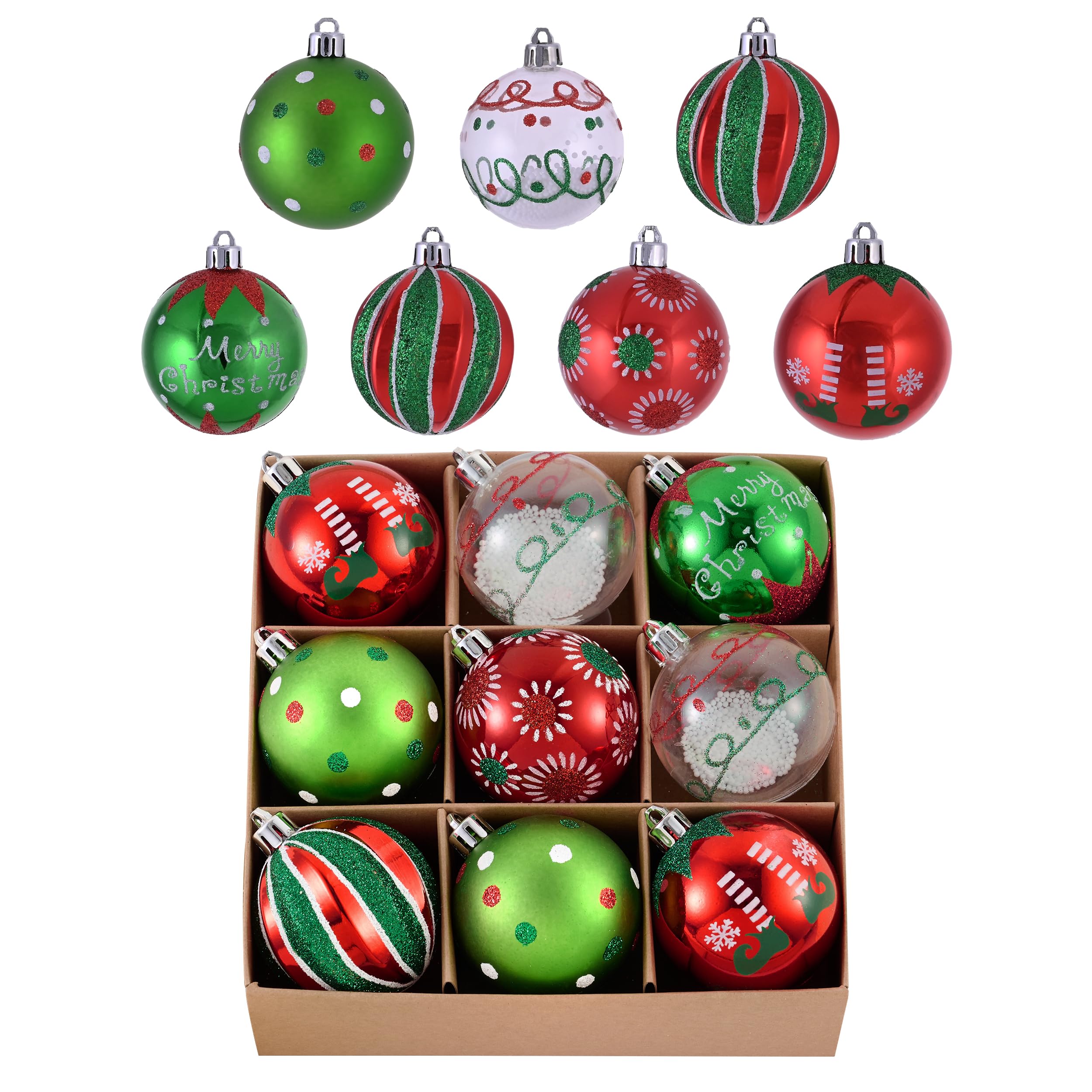Decoraciones de árbol de Navidad en rojo y verde para salones familiares