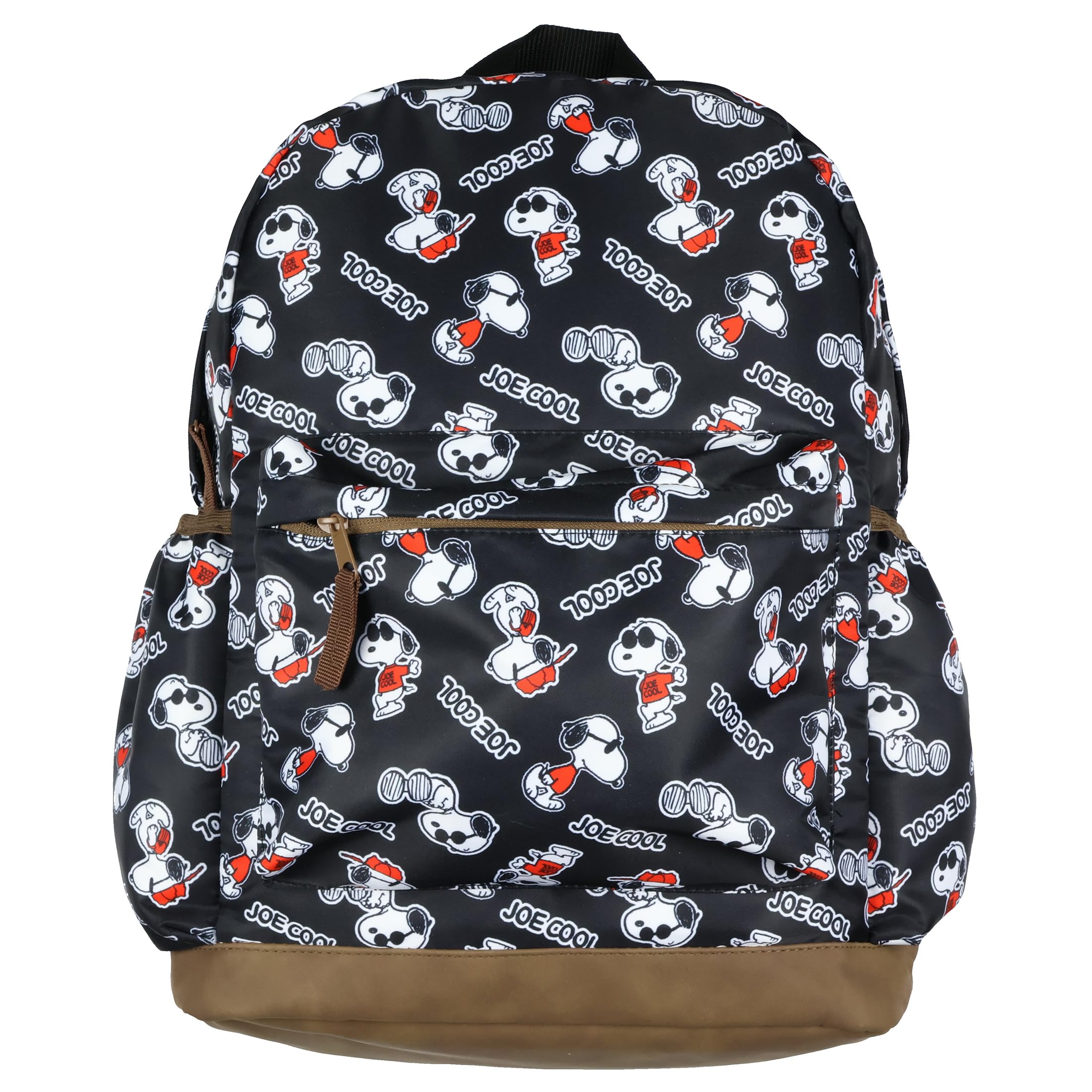 INTIMO Peanuts Joe Cool Snoopy Backpack - Allover Design School Travel Book bag with Faux Leather Bottom