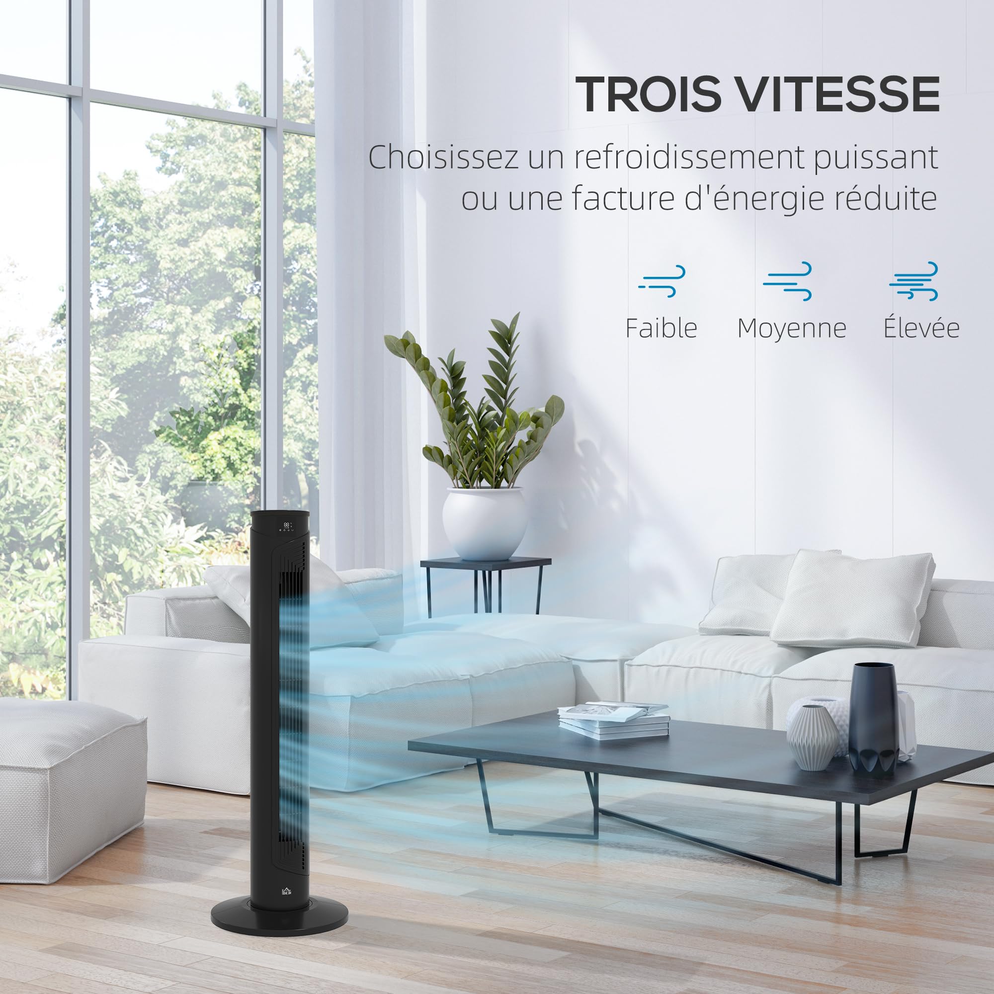 HOMCOM Ventilateur à Colonne Oscillante à 3 Vitesses Et à Faible Niveau Sonore Ventilateur De Tour En Abs Et Cuivre 11x32 5cm Noir 91409385 HOMCOM Ventilateur à Colonne Oscillante à 3 Vitesses Et à Faible Niveau Sonore Ventilateur De Tour En Abs Et Cuivre 11x32 5cm Noir 91409385