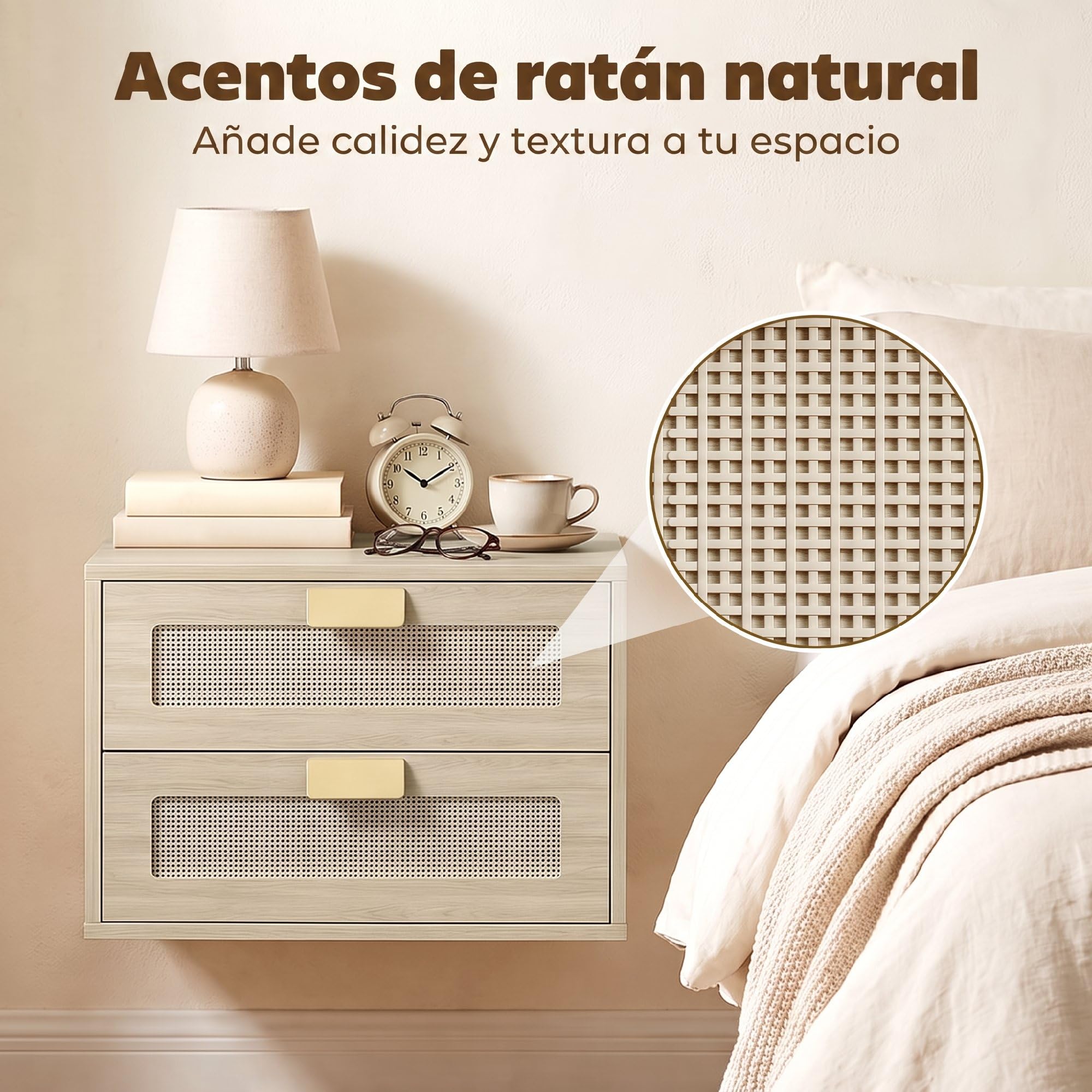 HOMCOM Juego de 2 Mesitas de Noche Flotantes 40x30x27,6 cm Roble