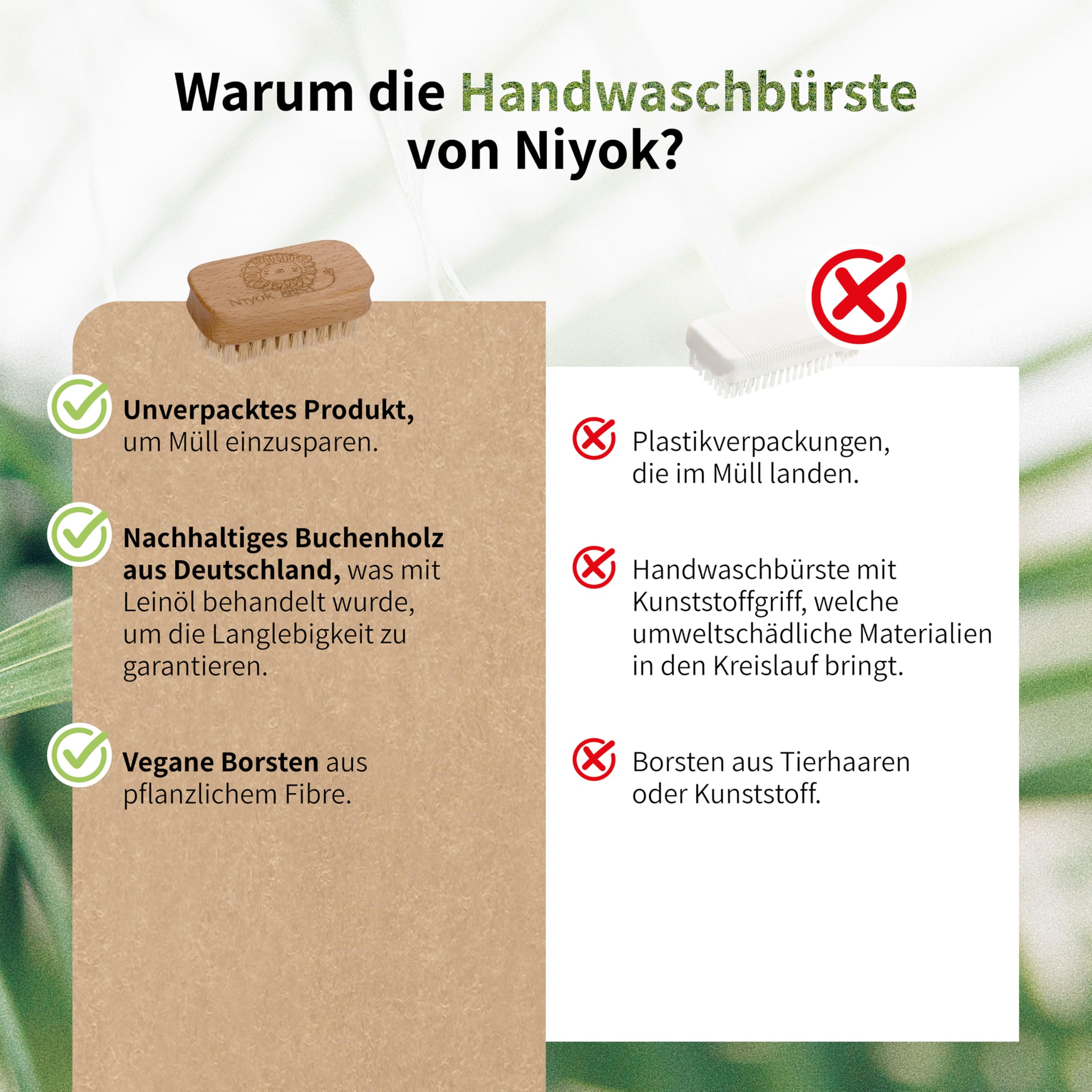 Niyok® Szczotka do mycia rąk dla niemowląt i dzieci • Szczotka do paznokci dla dzieci z drewna z miękkim naturalnym włosiem (Vegan) • Wysokiej jakości szczotka do mycia do dokładnego czyszczenia •