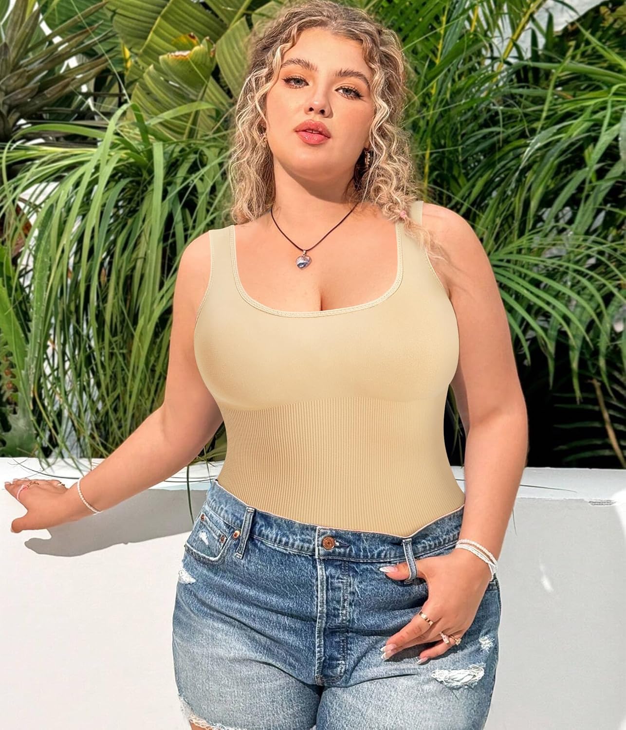 Nebility Plus Size Bodysuit Shapewear Tummy Control Body Shaper for Women Seamless Body Suit Sleeveless Going Out Tops - Image 5