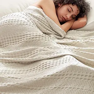 PHF Cooling Waffle Blanket King Size, Lightweight 60% Rayon Derived from Bamboo & 40% Cotton Breathable Blanket for Hot Sleepers, Soft and Luxury for Bed Couch and Sofa, 104"x90", Linen