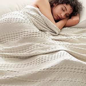 PHF Cooling Waffle Blanket King Size, Lightweight 60% Rayon from Bamboo & 40% Cotton Breathable Blanket for Hot Sleepers, Spring & Summer Use, Soft Luxury for Bed Couch Sofa, 104"x90", Linen