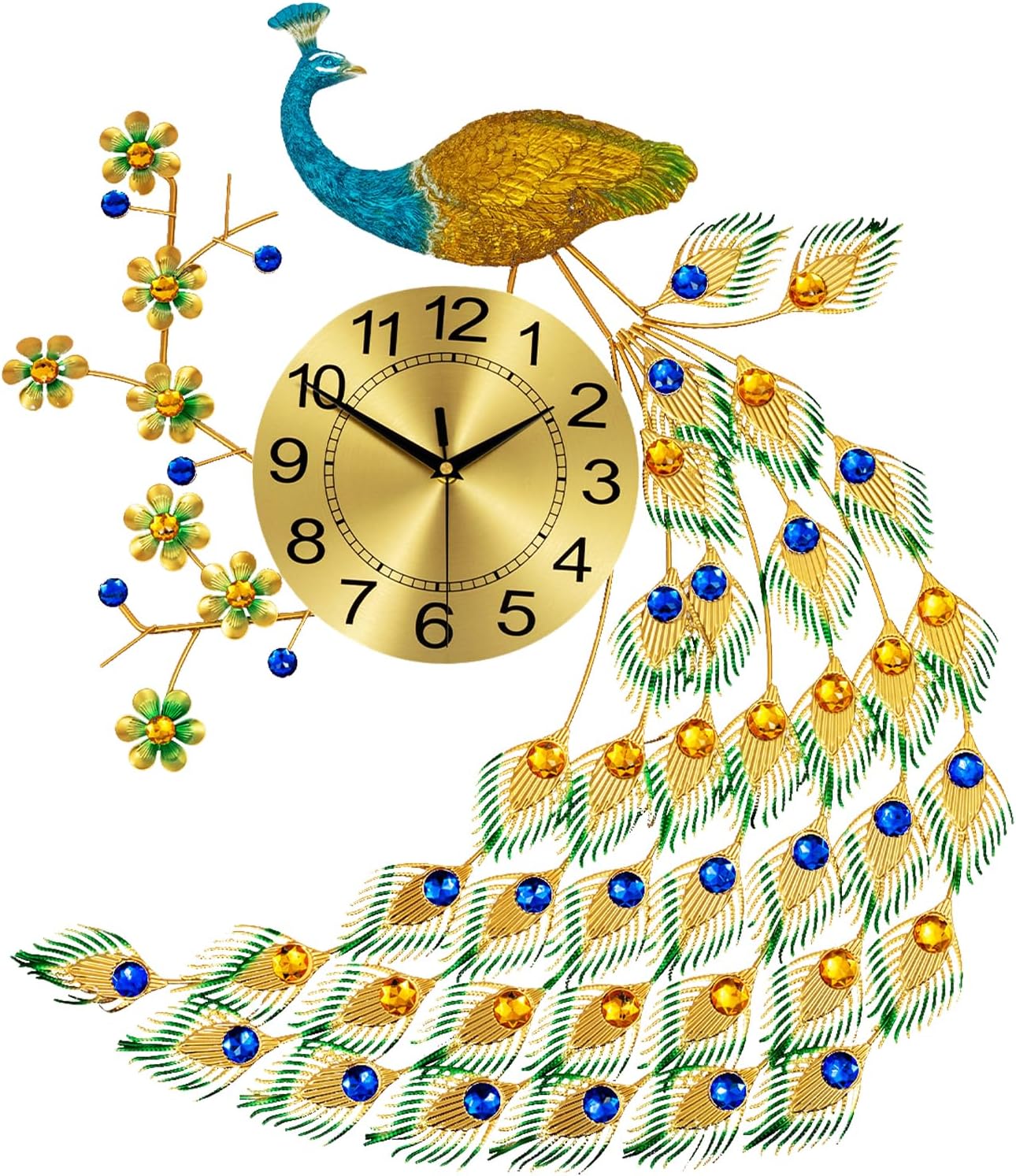 Large Peacock Wall Clock 29.5 inch 3D Creative Luxury Wall Clock Silent Non-Ticking Battery Operated Modern Art Decorative Wall Clocks Living Room Decor Big Clock