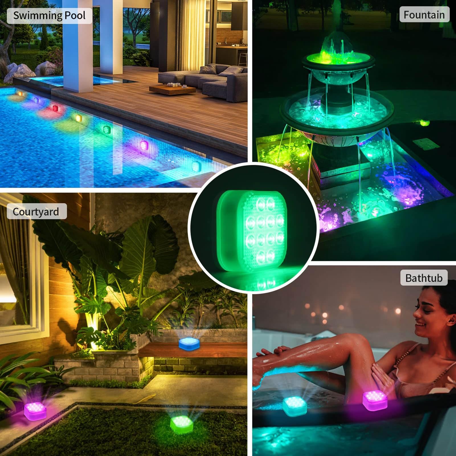2 Luci LED Subacquee con Telecomando, Luci Magnetiche Impermeabili IP68, Modello Ricaricabile, Adatte for Doccia, Piscina, Stagno, Acquario, Vasca da Bagno, Feste