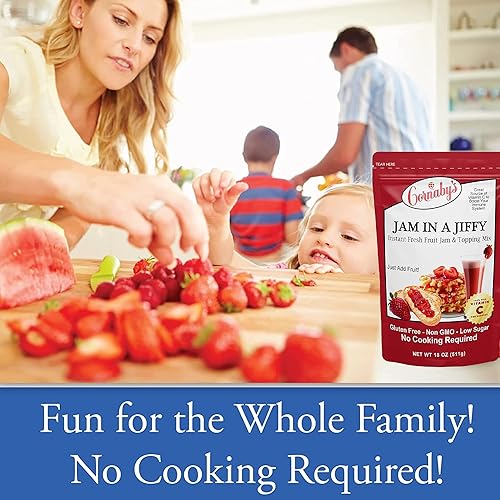 Miniatura 4 de Cornaby's Jam in a Jiffy - Mezcla de mermelada baja en azúcar, fresca o congeladora instantánea, sin cocinar, paquete de 8, para hacer mermelada